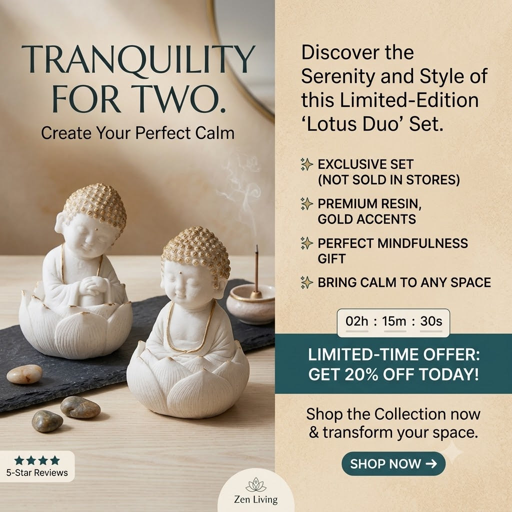 Little Buddha Duo – Premium Lotus Meditation Figurines for Home & Office