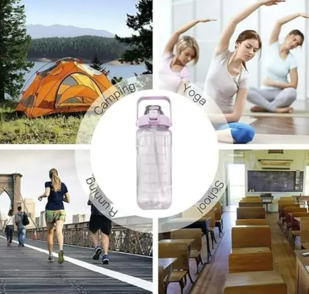 Happy Monk Motivational Water Bottle with Transparent Belt Straw- 2L Capacity