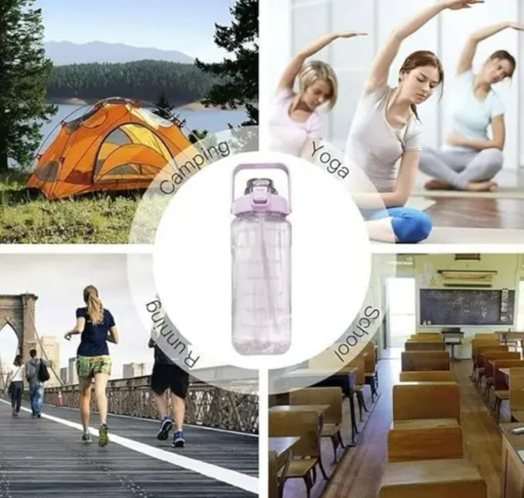 Happy Monk Motivational Water Bottle with Transparent Belt Straw- 2L Capacity