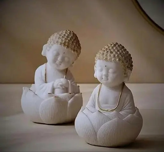 Little Buddha Duo – Premium Lotus Meditation Figurines for Home & Office