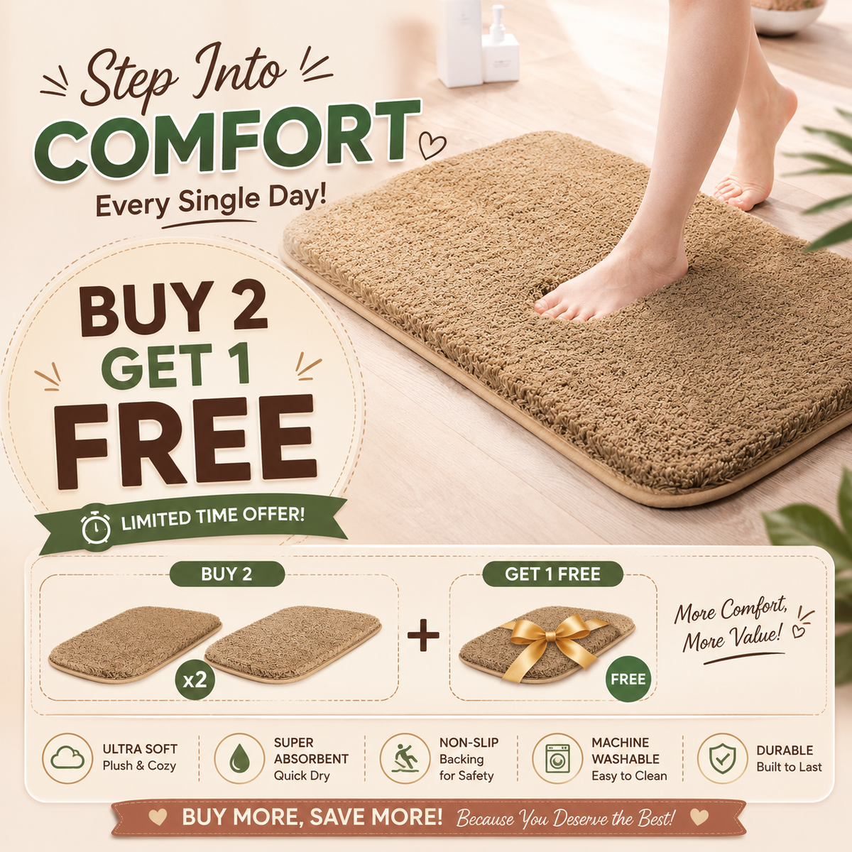 Makhmali Cream Mat | BUY 1 GET 1 FREE