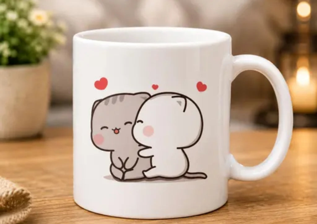 Cute Hugging Cat Mug By HappyMonk