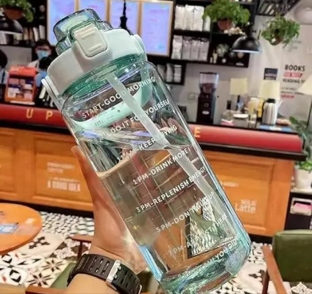 Happy Monk Motivational Water Bottle with Time Marker & Transparent Strawberry - 2L Capacity