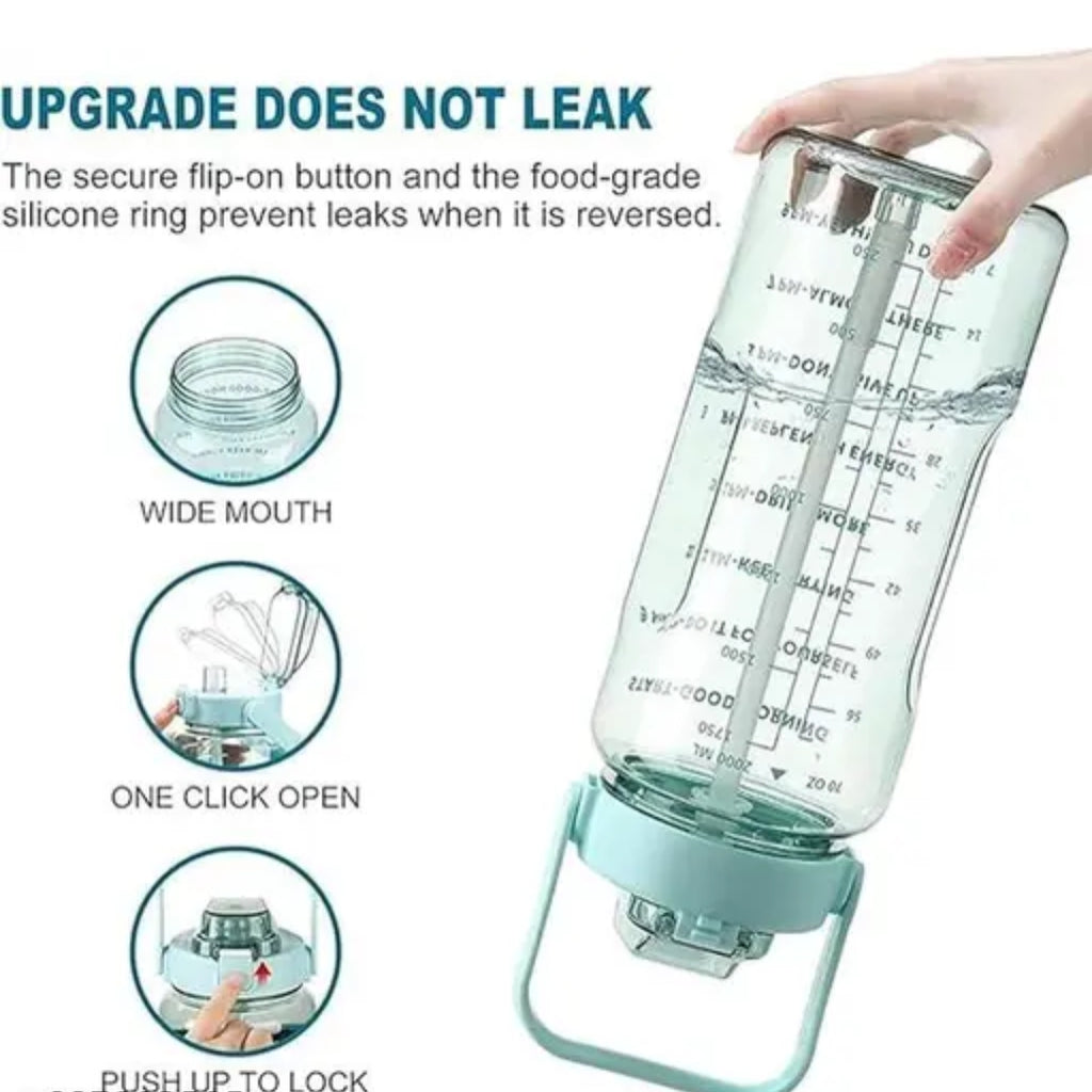 Happy Monk Motivational Water Bottle with Time Marker & Transparent Strawberry - 2L Capacity