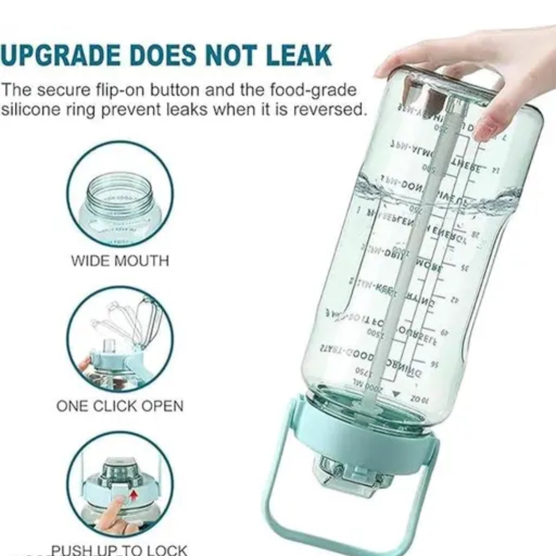 Happy Monk Motivational Water Bottle with Time Marker & Transparent Strawberry - 2L Capacity