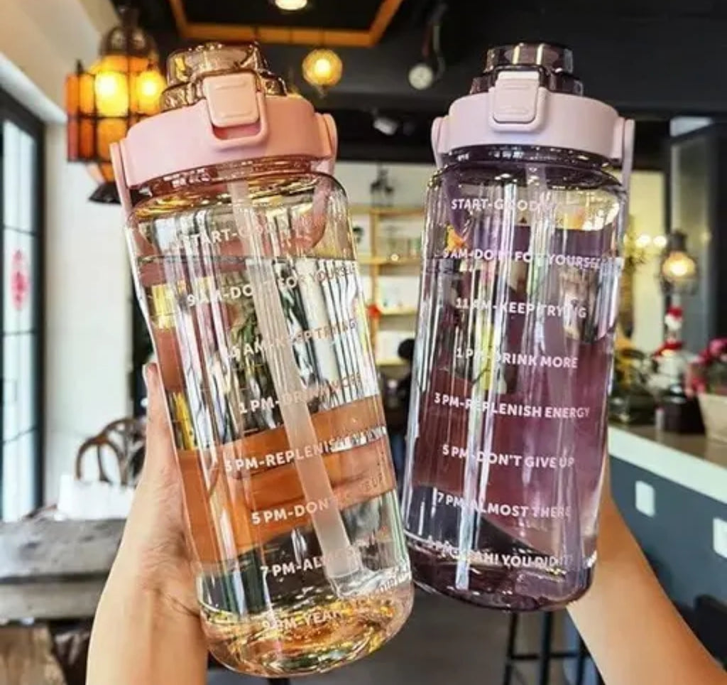 Happy Monk Motivational Water Bottle with Transparent Belt Straw- 2L Capacity
