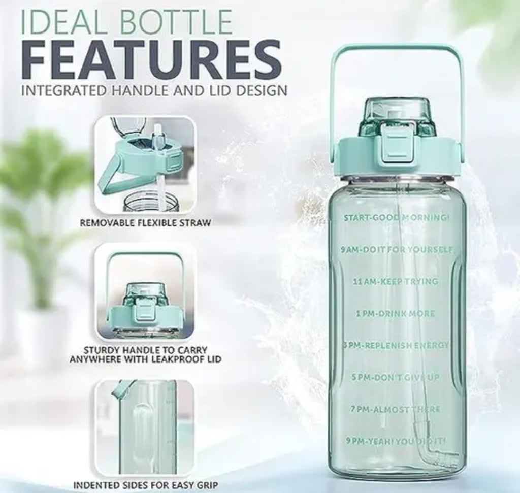 Happy Monk Motivational Water Bottle with Time Marker & Transparent Strawberry - 2L Capacity