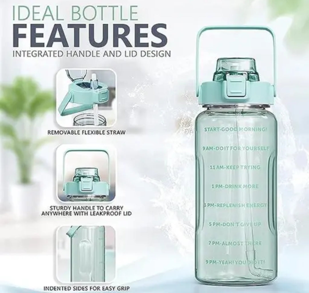 Happy Monk Motivational Water Bottle with Time Marker & Transparent Strawberry - 2L Capacity