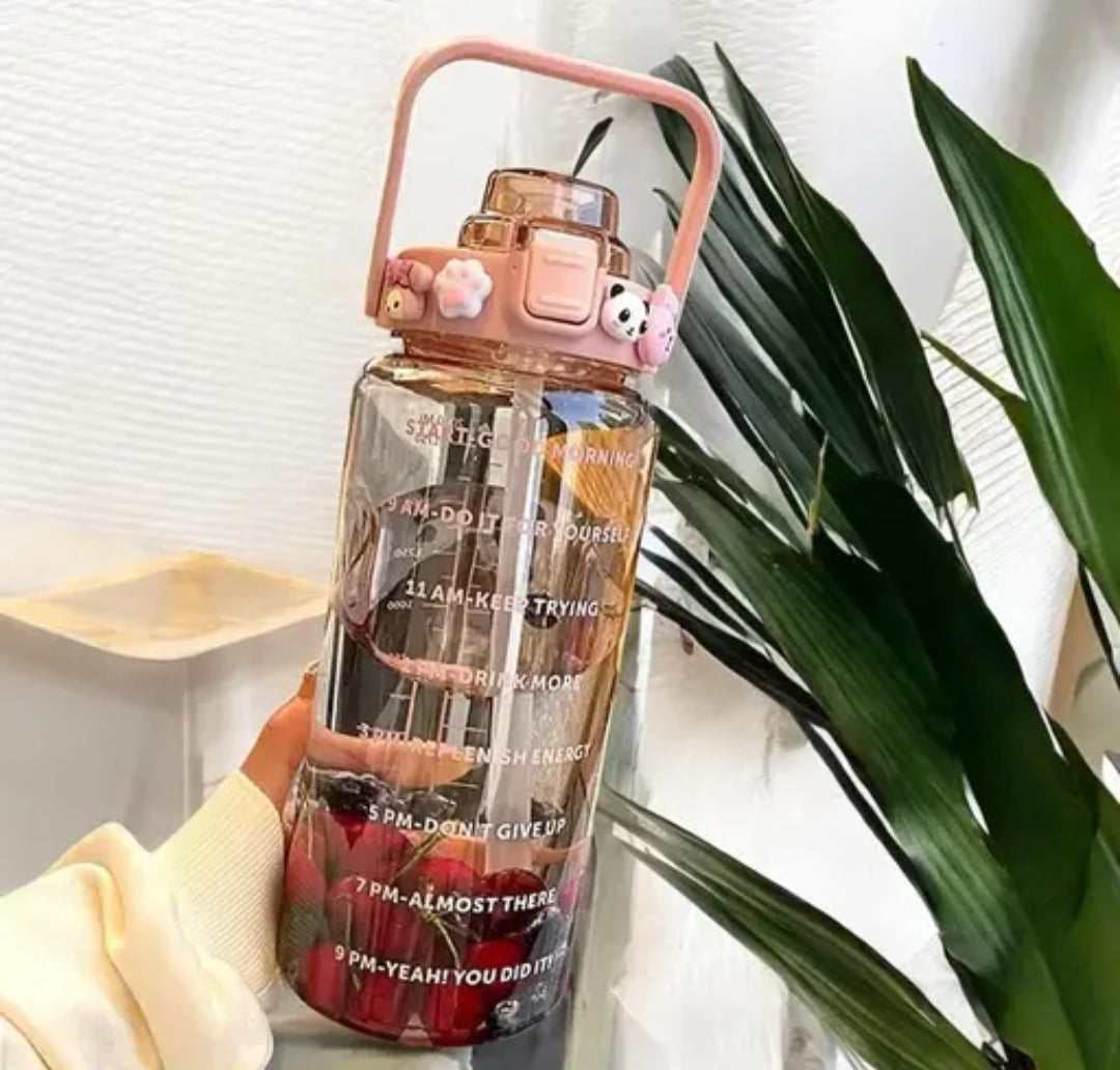 Happy Monk Motivational Water Bottle with Transparent Belt Straw- 2L Capacity