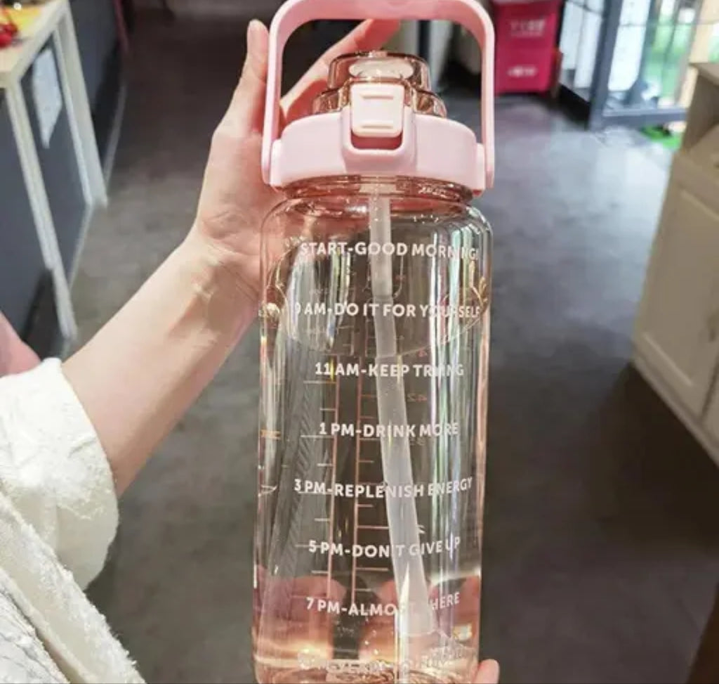 Happy Monk Motivational Water Bottle with Transparent Belt Straw- 2L Capacity