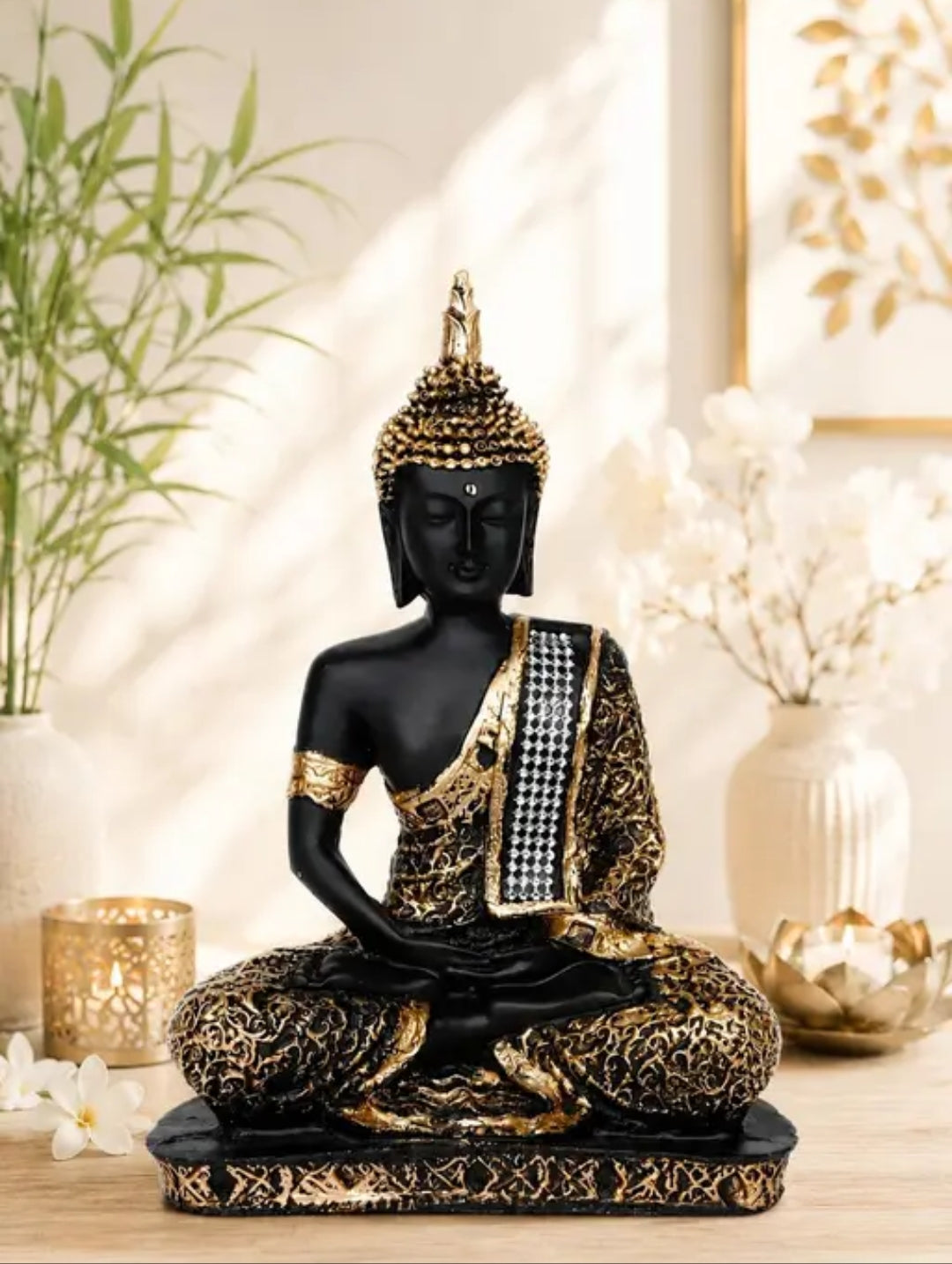 Premium Black And Gold Budhha Statue By HappyMonk